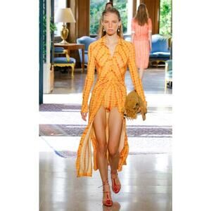 Altuzarra Shirt Dress Gingham Plaid Ruched Buttondown Midi Dress Size EU‎ 40 L